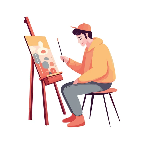 Una Persona Sentada Pintando Con Icono Creatividad Aislado — Vector de stock