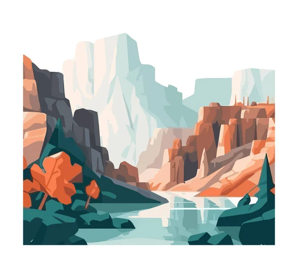 Paysage Naturel Canyon Rivière Isolé — Image vectorielle