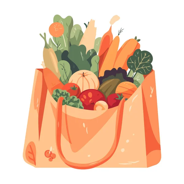 Bolsa Comestibles Con Verduras Icono Aislado — Vector de stock