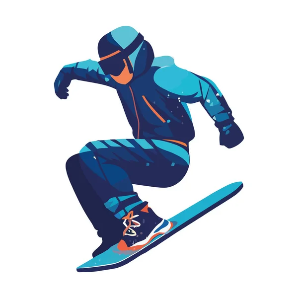 Blu Snowboarder Salta Alla Vittoria Concorso Icona Isolata — Vettoriale Stock
