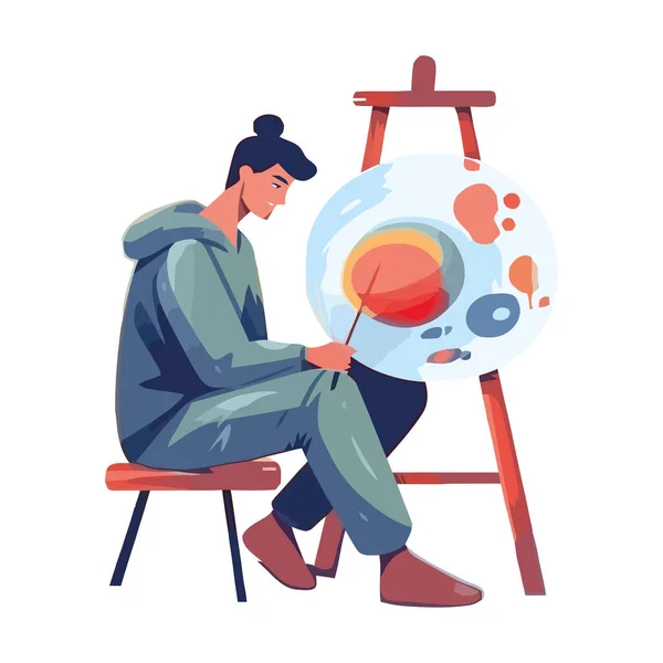 Mladý Muž Sedící Malba Akvarelovou Paletou Izolovaný — Stockový vektor