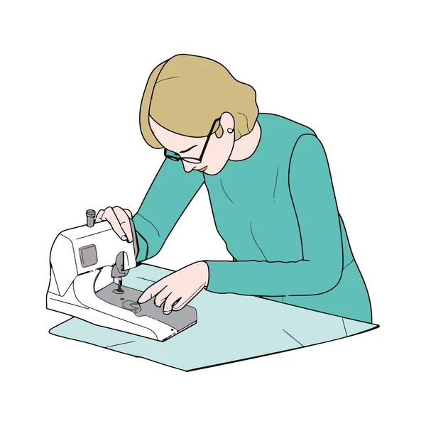 Mulher Trabalhando Com Máquina Costura Ícone Isolado — Vetor de Stock