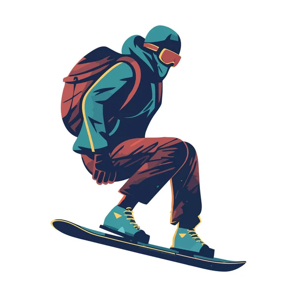 Kışın Snowboard Sporu Yapan Sporcu Izole Edildi — Stok Vektör