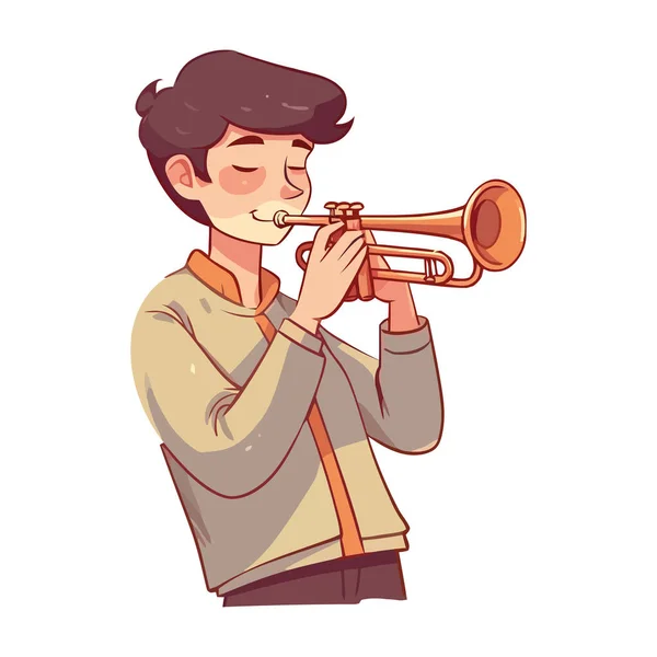Child Blowing Trumpet Joyful Performance Begins Icon Isolated — Stock Vector