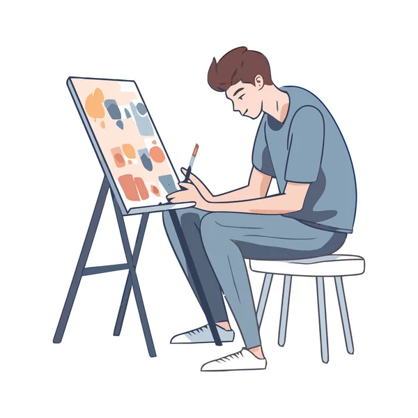 Una Persona Sentada Mesa Pintura Arte Icono Aislado — Vector de stock