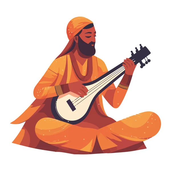 One Person Playing Sitar Icon Isolated — Stock Vector