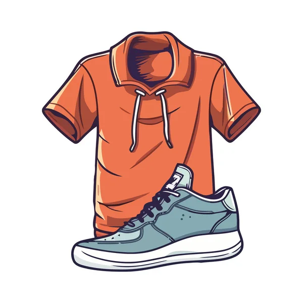 将现代运动鞋和衬衫图标隔离 — 图库矢量图片