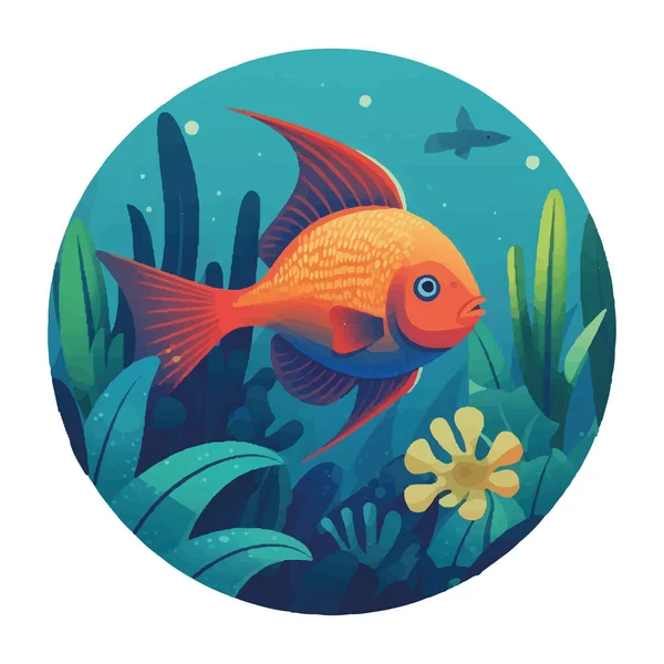 Underwater Animal Cute Fish Swimming Coral Reef Icon Isolated — Stock Vector
