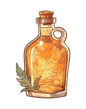 Cam kavanozda organik bitki yağı, izole edilmiş taze doğa ikonu.