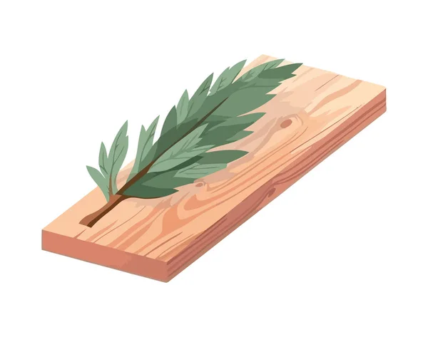 Zielony Symbol Liści Drewnianym Tle Ikony Deski Izolowane — Wektor stockowy