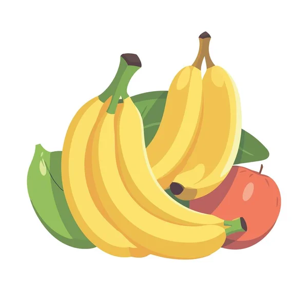 Свежий Органический Банан Яблоко Спелые Фрукты Икона Изолированы — стоковый вектор