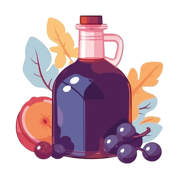 将新鲜的有机水果和葡萄酒装在瓶子图标中隔离 — 图库矢量图片