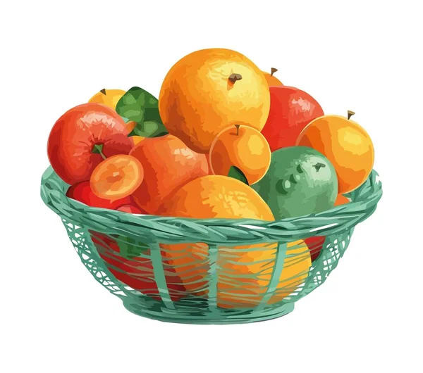Panier Osier Plein Icône Fruits Juteux Isolé — Image vectorielle