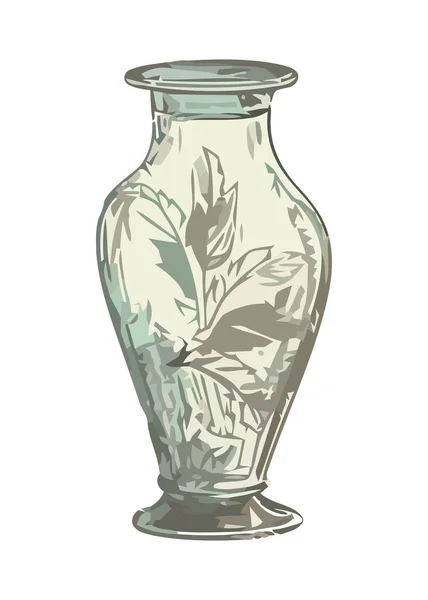 有新鲜叶子图标的华丽陶器花瓶被隔离了 — 图库矢量图片