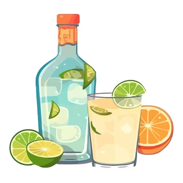 Cocktail Agrumes Frais Avec Des Tranches Citron Citron Vert Icône — Image vectorielle