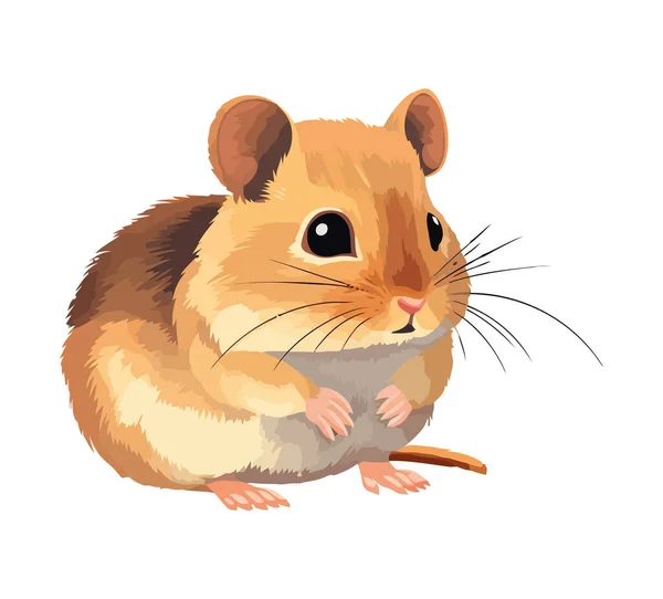 Flauschige Maus Sitzt Und Schaut Mit Niedlichem Schnurrbart Symbol Isoliert — Stockvektor