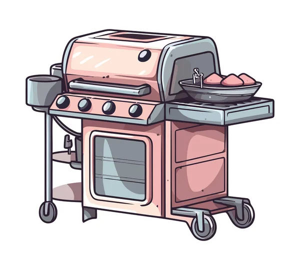 Carne Parrilla Barbacoa Cocina Con Icono Calor Aislado — Vector de stock