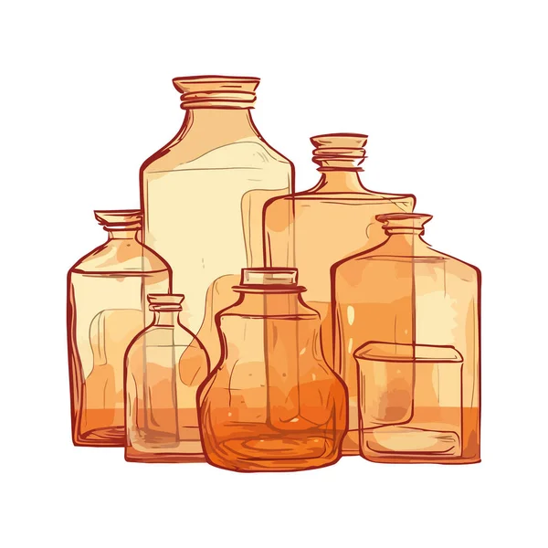 Transparente Glasflaschen Und Gläser Medizin Ikone Isoliert — Stockvektor