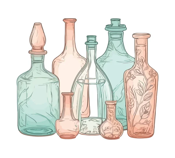 Botellas Vino Transparentes Sobre Icono Fondo Blanco Aislado — Archivo Imágenes Vectoriales