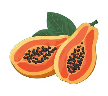 Olgun papaya dilimi, taze ve sağlıklı tatlı ikonu izole edilmiş.