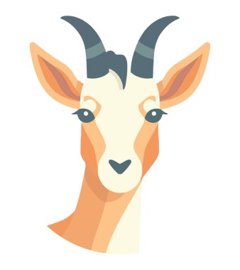 Boynuzlu kulaklı şirin bir keçi, izole edilmiş bir ikon.