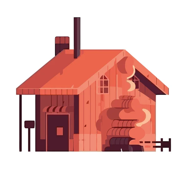 采用砖烟囱图标隔离的现代村舍设计 — 图库矢量图片