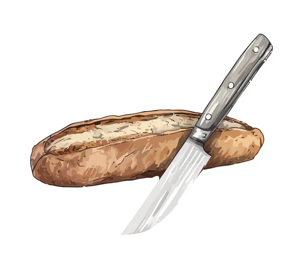 Свежеиспеченный Хлеб Нарезанный Иконкой Ножа Изолирован — стоковый вектор