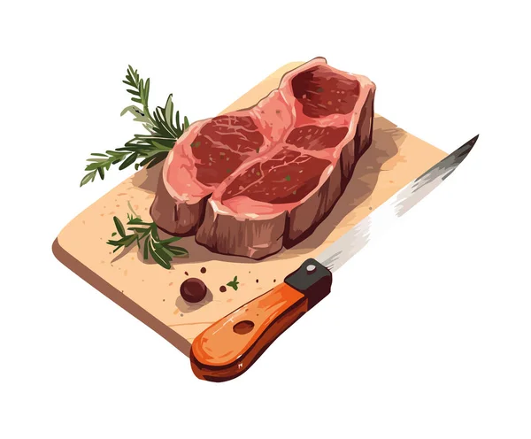 Grilled Steak Fresh Herb Healthy Protein Meal Icon Isolated — Stock Vector