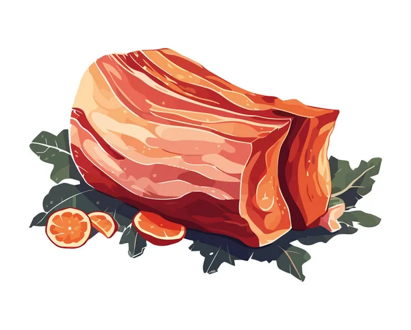 Fatia Bacon Porco Acabado Cozinhar Para Ícone Almoço Isolado — Vetor de Stock