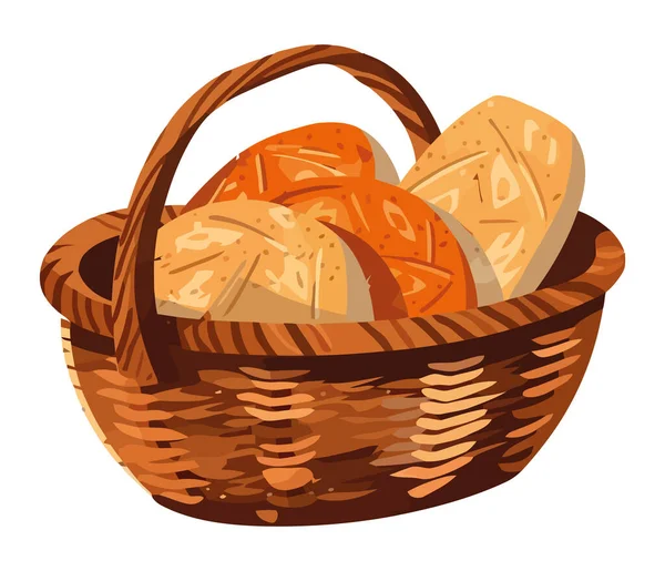 Изолированный Свежеиспеченный Хлеб Деревенской Плетеной Корзине — стоковый вектор