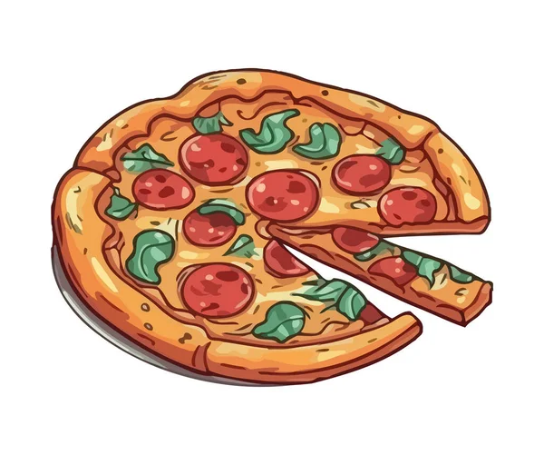 Mozzarella Och Pepperoni Pizza Skiva Illustration Ikon Isolerad — Stock vektor