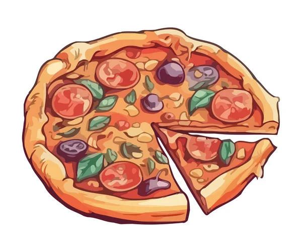 Pizza Yang Baru Dipanggang Dengan Ikon Sayuran Yang Terisolasi - Stok Vektor