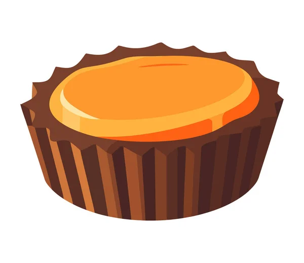 Süßer Cupcake Mit Schokolade Und Sahne Gebacken Ikone Isoliert — Stockvektor