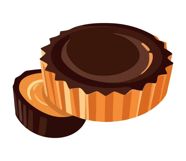 Cupcakes Doces Ícone Chocolate Isolado — Vetor de Stock