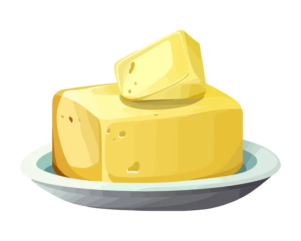 Masło Smakosz Żółtym Talerzu Świeżej Ikony Izolowane — Wektor stockowy