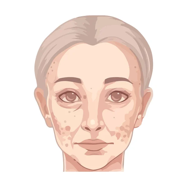 Mature Woman Face Drawn Style Icon Isolated — Stock Vector