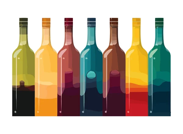 Multi Garrafa Vinho Colorido Ícone Pano Fundo Transparente Isolado — Vetor de Stock
