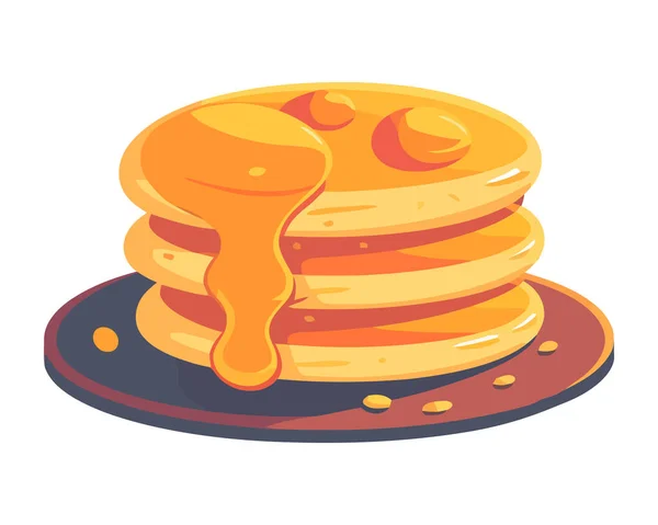 Tumpukan Pancake Dengan Ikon Sirup Madu Terisolasi - Stok Vektor