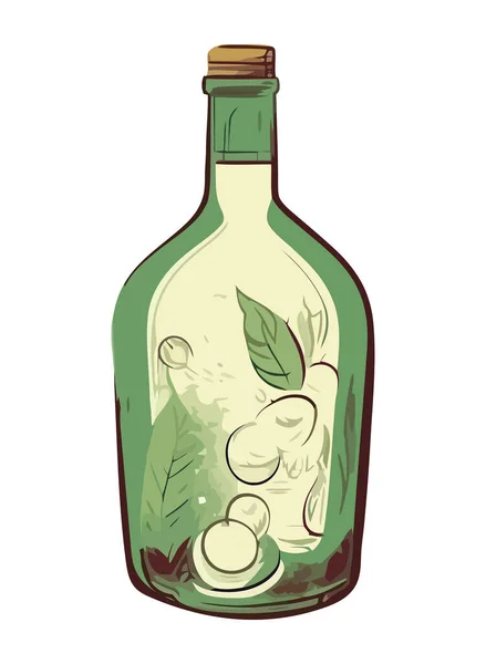 Botella Vino Ecológico Con Icono Ilustración Uva Fresca Aislado — Archivo Imágenes Vectoriales