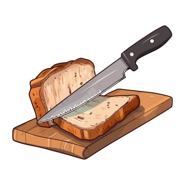 Keskin bıçak, öğle yemeği ikonu için taze ekmek dilimler.