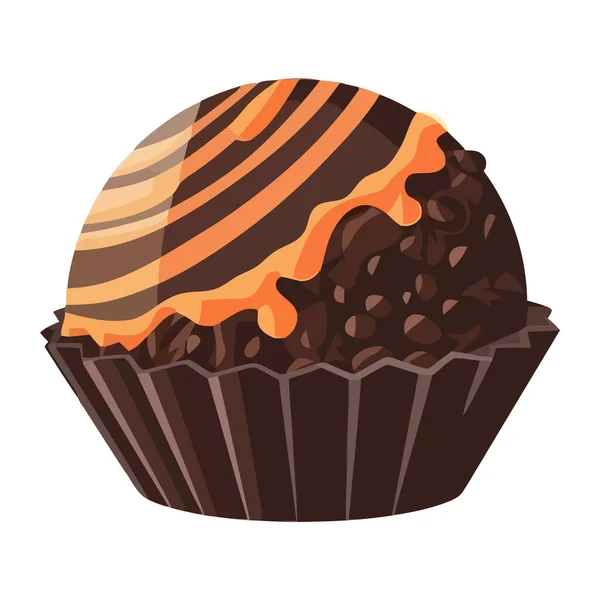 精美的纸杯蛋糕图标与巧克力糖衣装饰图标隔离 — 图库矢量图片