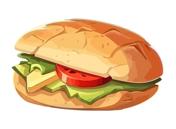 Gegrilltes Fleisch Sandwich Mit Frischen Tomaten Symbol Isoliert — Stockvektor