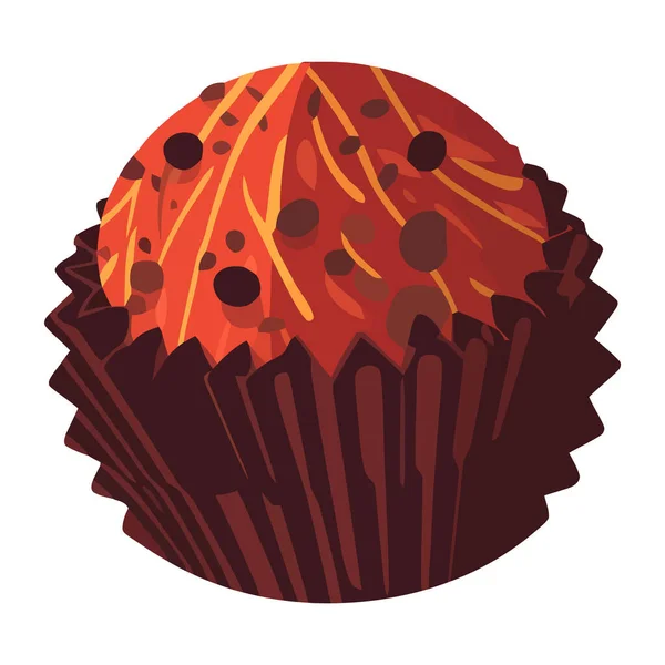 チョコレートアイシング装飾のアイコンが孤立した漫画のカップケーキ — ストックベクタ