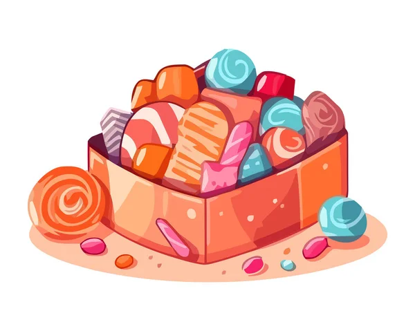 Linda Cesta Con Varios Colores Caramelos Icono Aislado — Vector de stock
