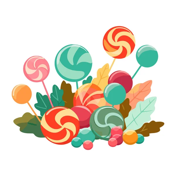 色彩艳丽的多色螺旋形图标中的可爱糖果 — 图库矢量图片