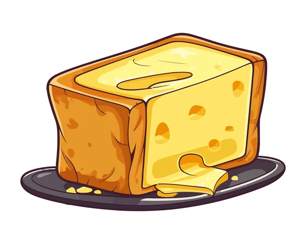 Φρέσκο Γκουρμέ Γεύμα Κομμένο Τυρί Στο Πιάτο Εικονίδιο Απομονωμένο — Διανυσματικό Αρχείο