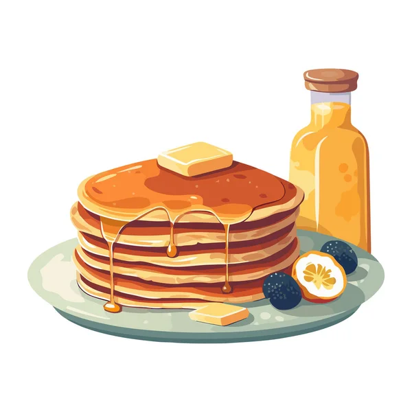 Sweet Pancake Stack Juice Fruit Icon Isolated — Stock Vector