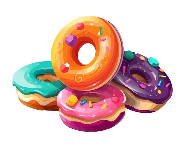 Bunte Donut Mit Zuckerguss Und Streuseln Symbol Isoliert — Stockvektor