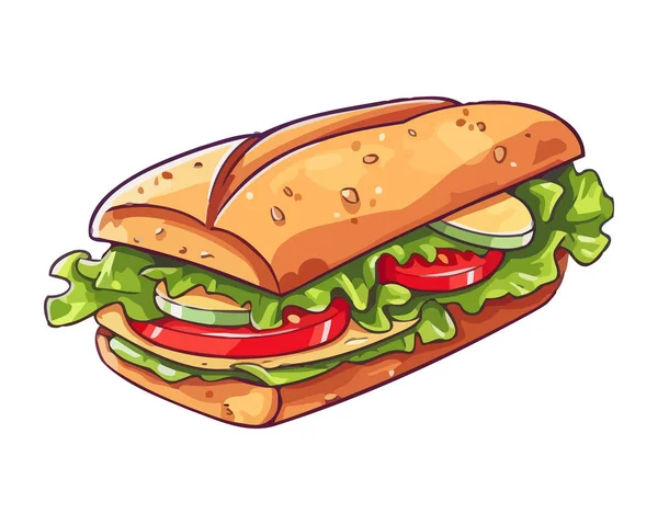 Sandwich Grillé Sur Icône Pain Sésame Isolé — Image vectorielle