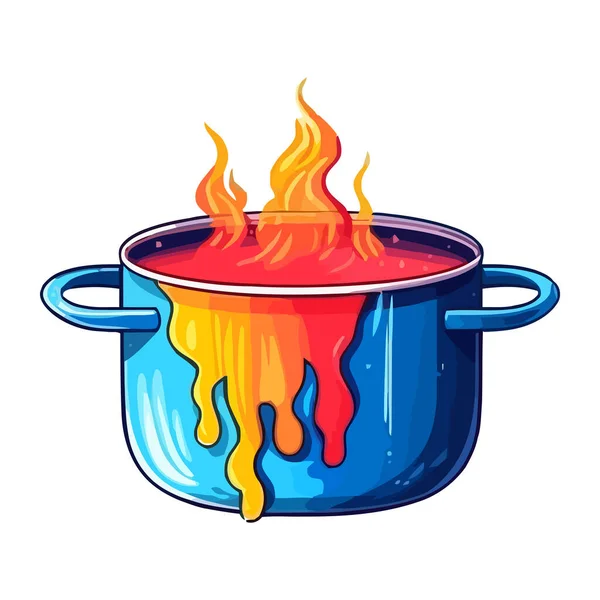 ストーブの上でスープを沸かし 蒸気が高いアイコンを上昇孤立 — ストックベクタ